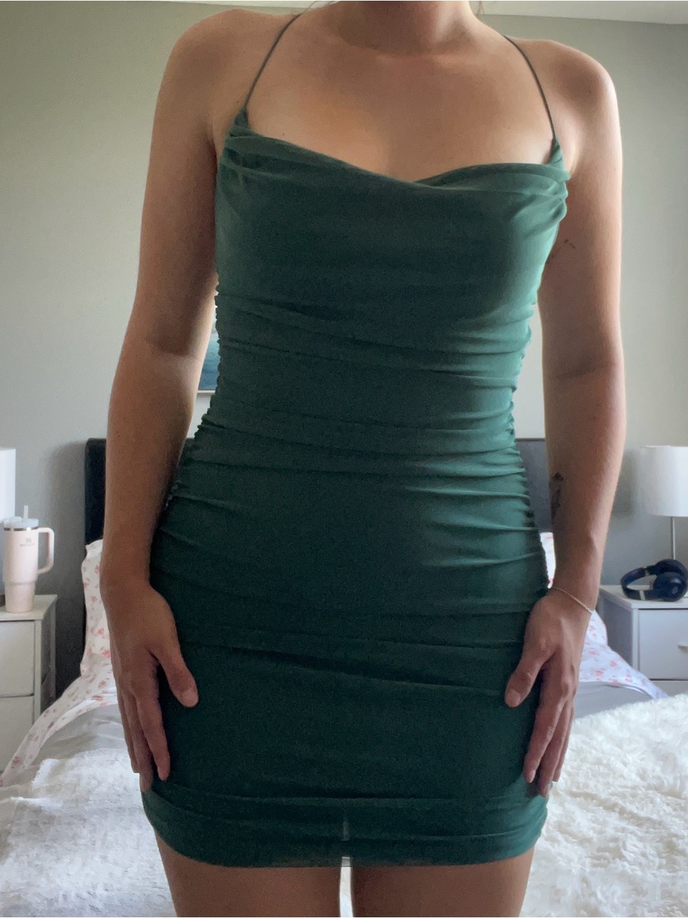 Garage Emerald Green Ruched Mini Dress